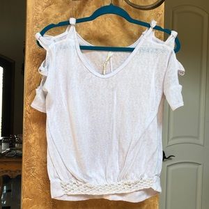 Cut shoulder sheer white top